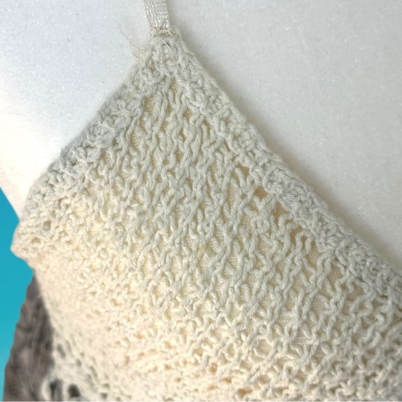 Cecico Crochet Boho Knit Triangle Floral Beach Cover Up Dress Gray White Medium - Picture 6 of 14